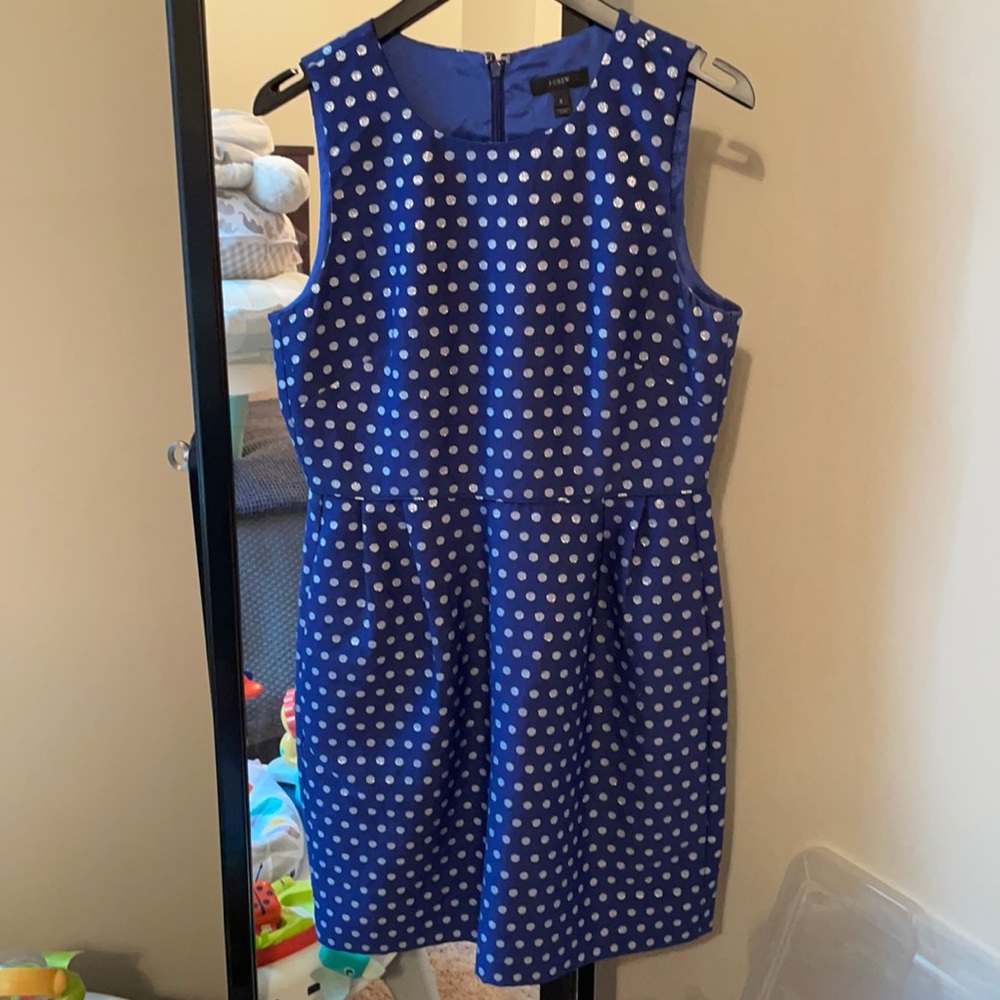 J. Crew navy polka dot dress; size 8